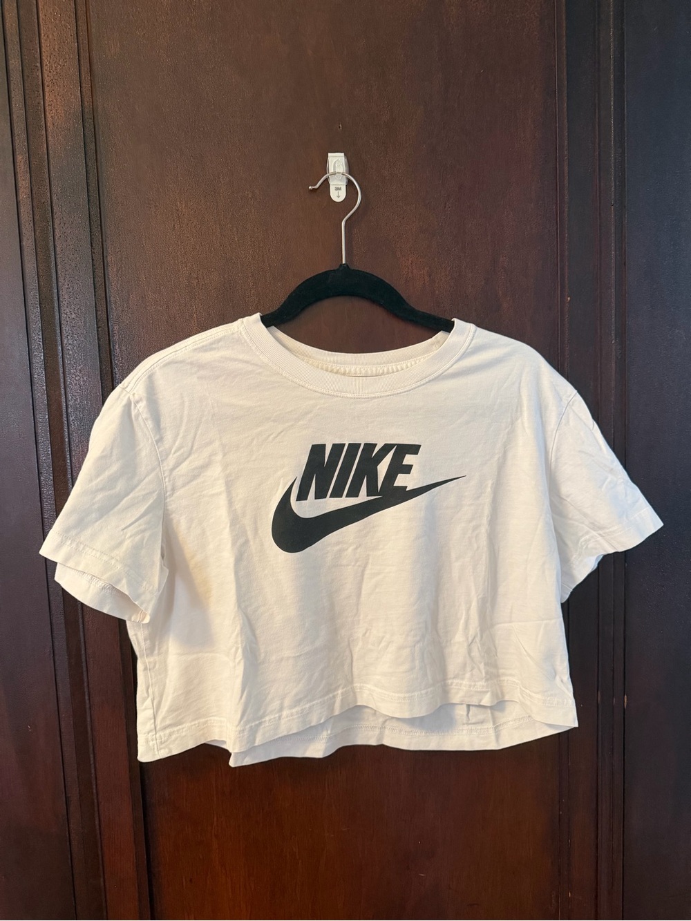Nike White Cropped Logo T-Shirt with Black Swoosh